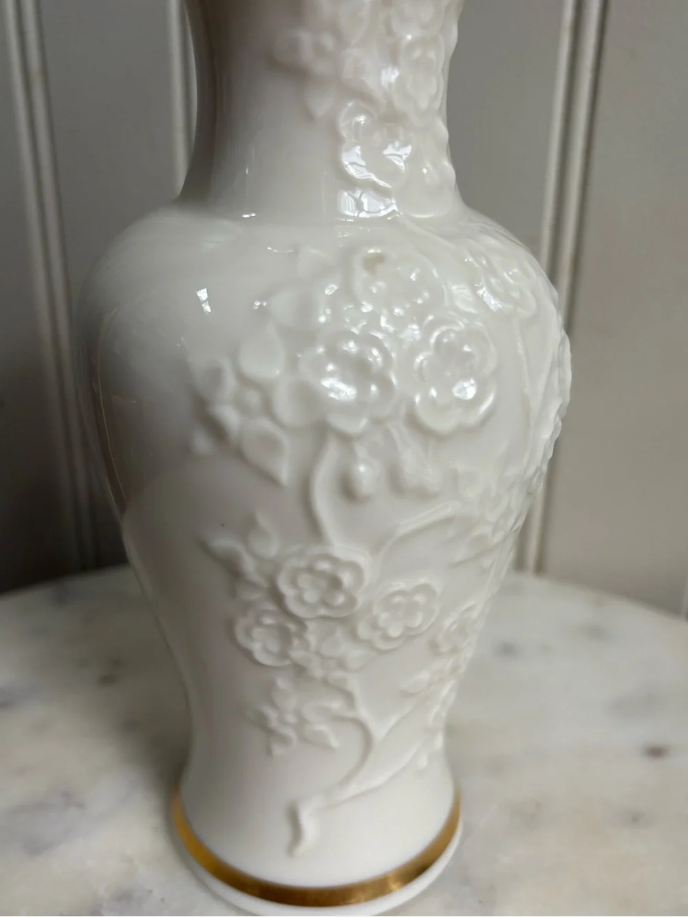 Vintage Lenox Ming Blossom Ivory Porcelain Bud Vase Embossed Floral 24k Gold VTG
